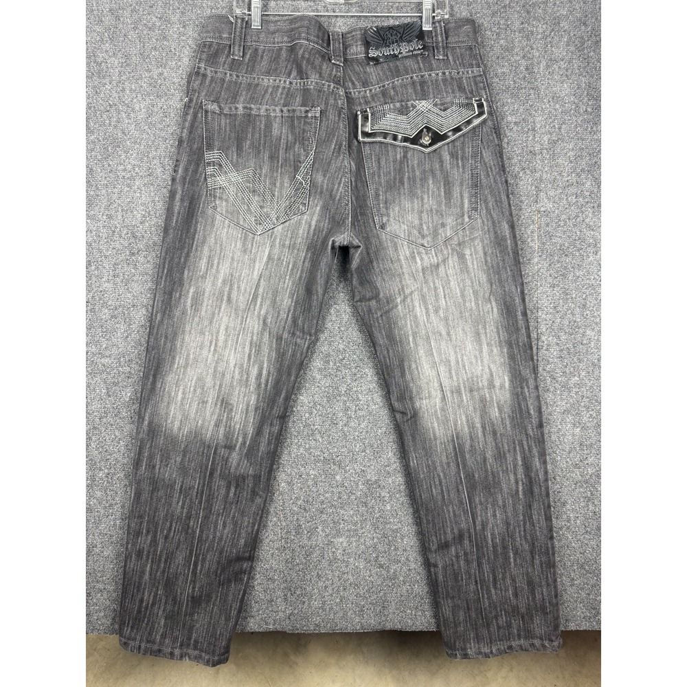 VTG SouthPole‎ Premium Jeans Embroidered Flap Pocket Black Denim Men's 36x32 Y2K